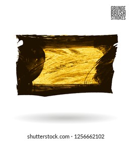 Yellow brush stroke and texture. Grunge vector abstract hand - painted element. Underline and border design.
