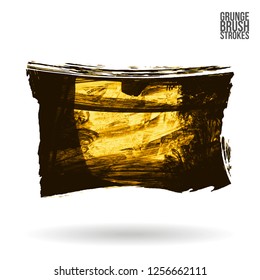 Yellow brush stroke and texture. Grunge vector abstract hand - painted element. Underline and border design.