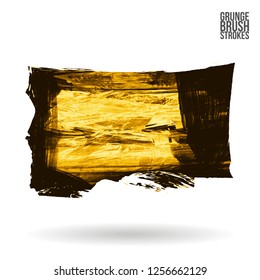 Yellow brush stroke and texture. Grunge vector abstract hand - painted element. Underline and border design.