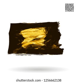 Yellow brush stroke and texture. Grunge vector abstract hand - painted element. Underline and border design.