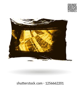 Yellow brush stroke and texture. Grunge vector abstract hand - painted element. Underline and border design.