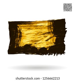 Yellow brush stroke and texture. Grunge vector abstract hand - painted element. Underline and border design.
