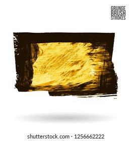 Yellow brush stroke and texture. Grunge vector abstract hand - painted element. Underline and border design.