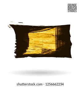 Yellow brush stroke and texture. Grunge vector abstract hand - painted element. Underline and border design.