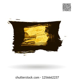 Yellow brush stroke and texture. Grunge vector abstract hand - painted element. Underline and border design.