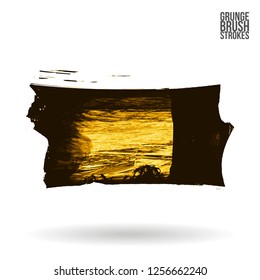 Yellow brush stroke and texture. Grunge vector abstract hand - painted element. Underline and border design.