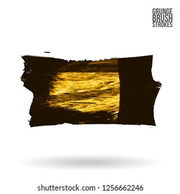 Yellow brush stroke and texture. Grunge vector abstract hand - painted element. Underline and border design.