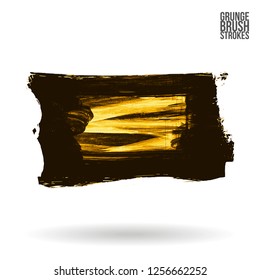 Yellow brush stroke and texture. Grunge vector abstract hand - painted element. Underline and border design.