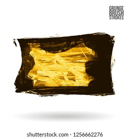 Yellow brush stroke and texture. Grunge vector abstract hand - painted element. Underline and border design.