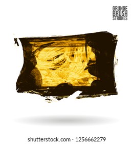 Yellow brush stroke and texture. Grunge vector abstract hand - painted element. Underline and border design.