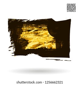 Yellow brush stroke and texture. Grunge vector abstract hand - painted element. Underline and border design.