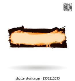 Yellow brush stroke and texture. Grunge vector abstract hand - painted element. Underline and border design.