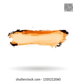 Yellow brush stroke and texture. Grunge vector abstract hand - painted element. Underline and border design.
