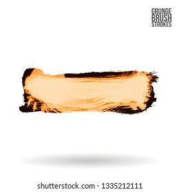 Yellow brush stroke and texture. Grunge vector abstract hand - painted element. Underline and border design.