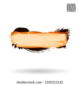 Yellow brush stroke and texture. Grunge vector abstract hand - painted element. Underline and border design.