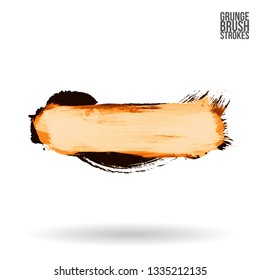 Yellow brush stroke and texture. Grunge vector abstract hand - painted element. Underline and border design.
