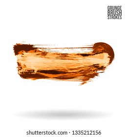 Yellow brush stroke and texture. Grunge vector abstract hand - painted element. Underline and border design.