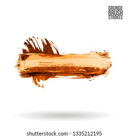 Yellow brush stroke and texture. Grunge vector abstract hand - painted element. Underline and border design.