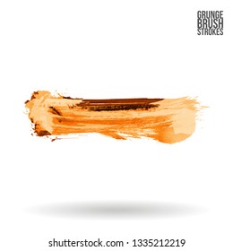 Yellow brush stroke and texture. Grunge vector abstract hand - painted element. Underline and border design.