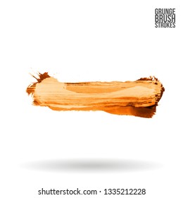 Yellow brush stroke and texture. Grunge vector abstract hand - painted element. Underline and border design.