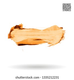 Yellow brush stroke and texture. Grunge vector abstract hand - painted element. Underline and border design.
