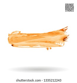 Yellow brush stroke and texture. Grunge vector abstract hand - painted element. Underline and border design.