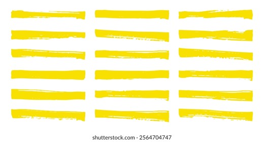 Yellow brush stroke. Trendy brush stroke of yellow ink paint, grunge splash, dirt banner, watercolor design and dirty texture. Vector yellow brush strokes isolated on white background. EPS 10