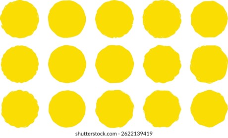 Yellow brush suns. Vector yellow round shaped frames