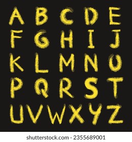 Yellow brushstroke grunge letters. hand-drawn grunge alphabet