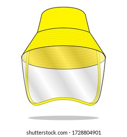 Yellow Bucket Hat Safety Protection With Plastic Transparent Face Shield Vector For Template.