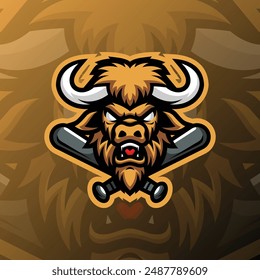 a yellow buffalo head carrying a baseball bat