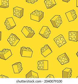 Yellow Building Block Brick Toy Like Lego, Seamless Vector Pattern, Brick Toy Design Seamless For Kids Fashion, Fabric, Print And Wallpaper.