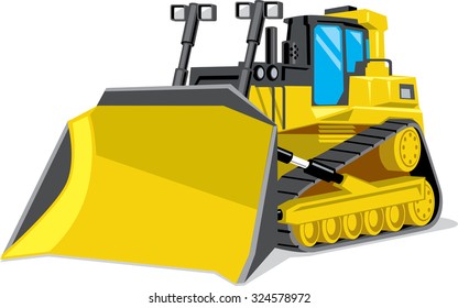 Yellow building bulldozer. Vector illustration.