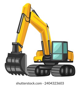 Yellow building excavator vector image on white background. Construction trucks collection