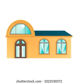 The yellow building in flat design style. The house with simple architecture, is suitable for any your concept, cafe or restaurant. Vector illustration