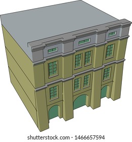 Yellow building, illustration, vector on white background.