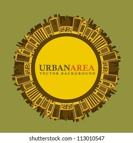 yellow buildings with space for copy over green background. vector