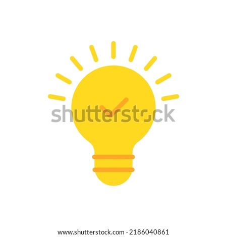 yellow bulb with checkmark like fun fact icon. concept of visionary info pictogram or conclusion symbol. flat cartoon simple trend modern think outside the box logotype design isolated on white