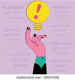 a yellow bulb containing a pink admiration symbol and a hand