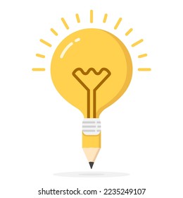 Yellow bulb with pencil, creative idea or education concept, vector eps10 illustration