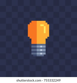 Yellow bulb pixel icon. Video game 8-bit sprite. Isolated vector illustration. Symbol, logo, sticker design.