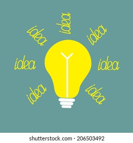 Yellow bulb with ray of light. Idea concept. Vector illustration