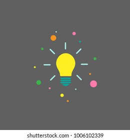 Yellow  bulb with rays flat icon. Isolated on grey background. Imagination icon.  New business idea. Vector illustration. Invention logo.