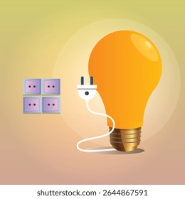 Yellow bulb and socket design for a creative social media template with an abstract background