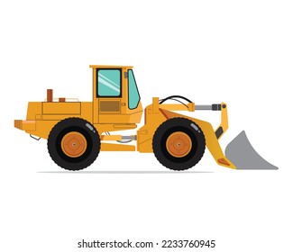 Yellow bulldozer car flat illustration