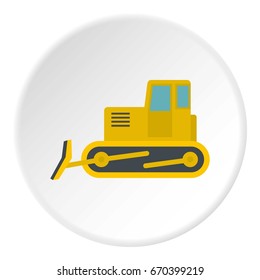 Yellow bulldozer con. Flat illustration of yellow bulldozer vector icon in flat circle isolated vector illustration for web
