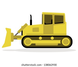 yellow bulldozer with continuous tracks isolated on white background