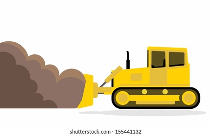 yellow bulldozer with continuous tracks pushing dirt
