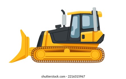 Yellow bulldozer heavy industrial machine vector illustration isolated on white background