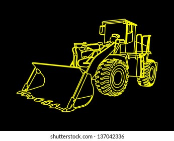 yellow bulldozer isolated on black background vector